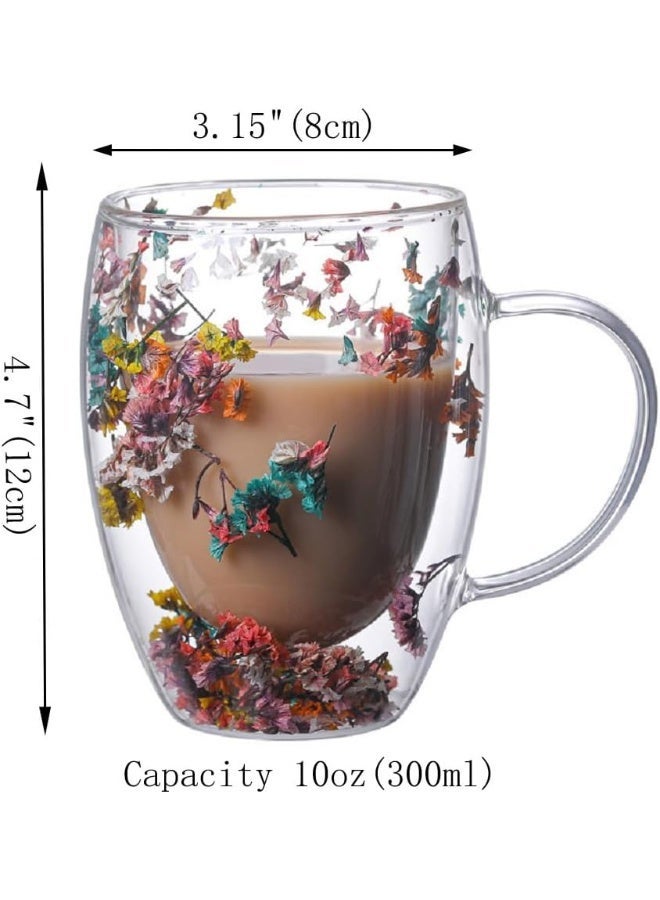 10oz Double Wall Flower Embedded Glass Mug, Heat Resistant Handheld Drinking Cup, Stylish Clear Glass Cup for Coffee Tea Milk Daily Drink - Image 2