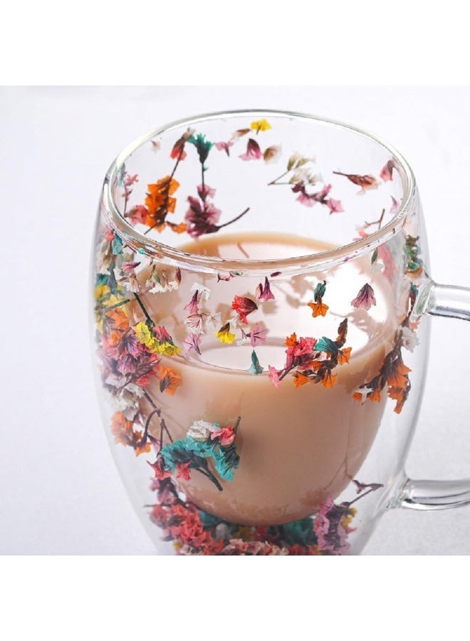 10oz Double Wall Flower Embedded Glass Mug, Heat Resistant Handheld Drinking Cup, Stylish Clear Glass Cup for Coffee Tea Milk Daily Drink - Image 4