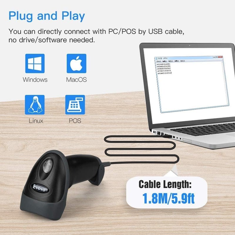ماسح ضوئي للباركود ثنائي الأبعاد من إيويوو عبر USB، ماسح ضوئي للباركود أحادي الأبعاد وQR وPDF417 ومصفوفة البيانات مع كابل USB للمدفوعات المحمولة، المتاجر الصغيرة، السوبرماركت، المستودعات... - Image 2