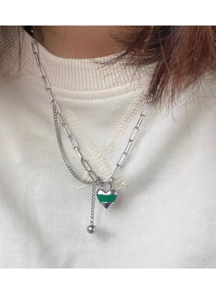 Goolsky Green Accent Heart Necklace for Women – Indie Design Minimalist Street Style Chain, Cool-Tone Luxury Aesthetic - Image 1