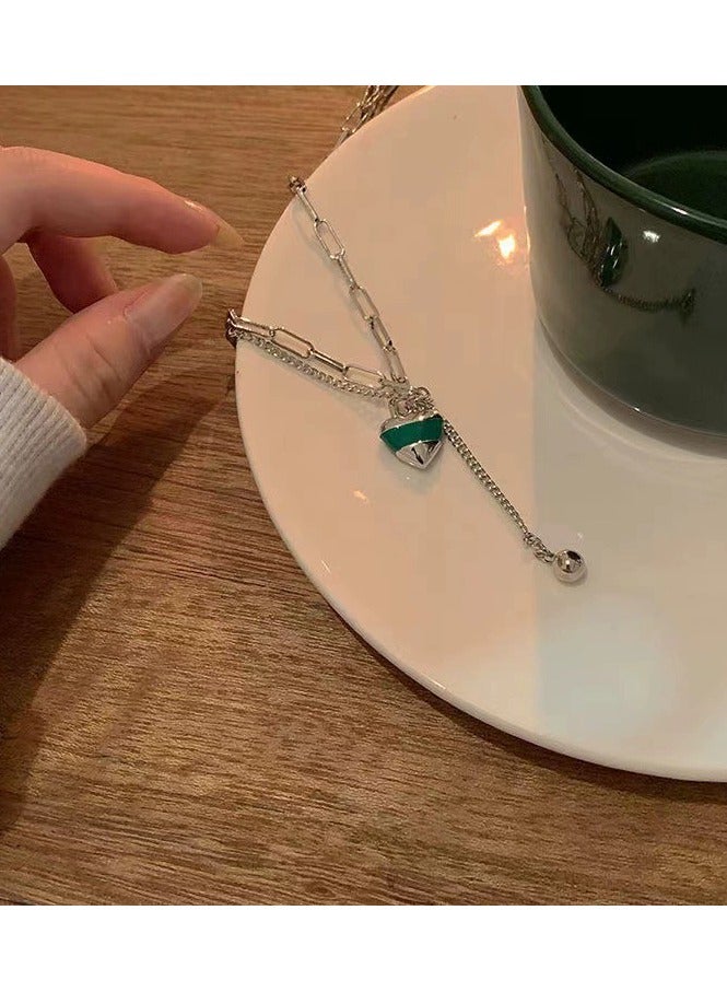Goolsky Green Accent Heart Necklace for Women – Indie Design Minimalist Street Style Chain, Cool-Tone Luxury Aesthetic - Image 3