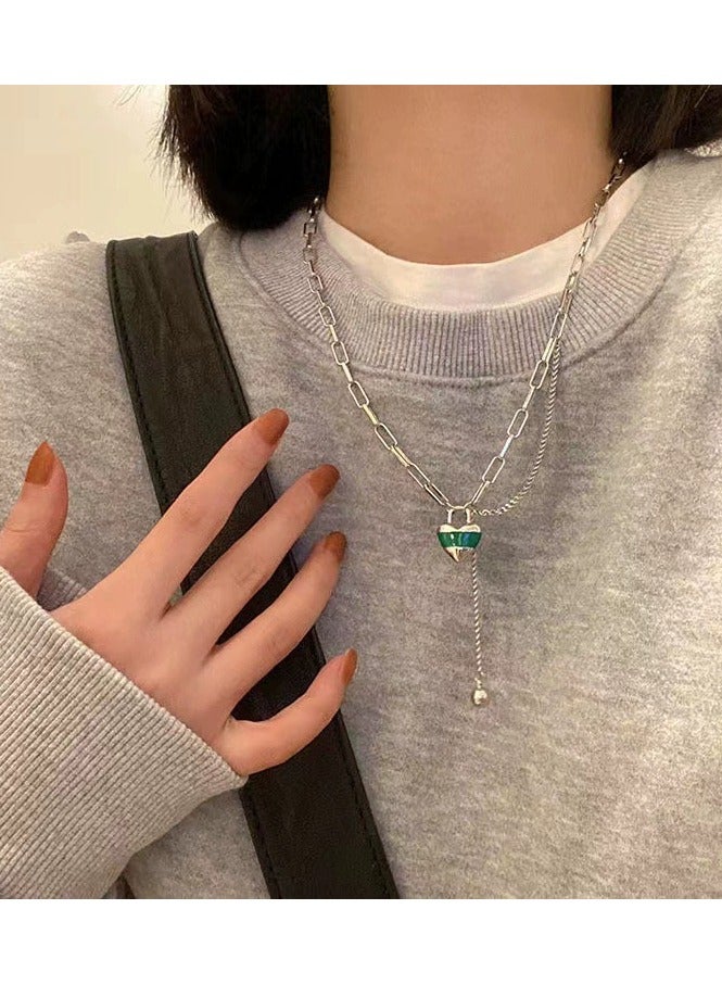 Goolsky Green Accent Heart Necklace for Women – Indie Design Minimalist Street Style Chain, Cool-Tone Luxury Aesthetic - Image 5