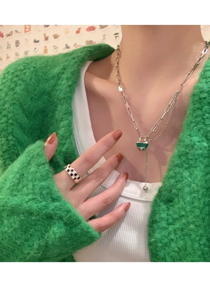 Goolsky Green Accent Heart Necklace for Women – Indie Design Minimalist Street Style Chain, Cool-Tone Luxury Aesthetic - Image 2