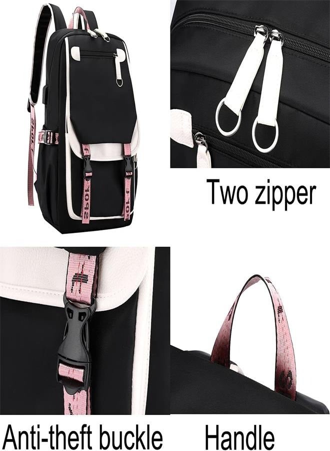 حقيبة ظهر للفتيات المراهقات حقيبة سفر خارجية لطلاب المدارس الإعدادية مع منفذ شحن USB (21 لتر، أخضر أسود) - Image 4