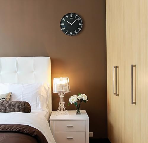 SEIKO QXA818KRH Glass Printed Non Ticking Wall Clock Black 12 Inch - Image 3