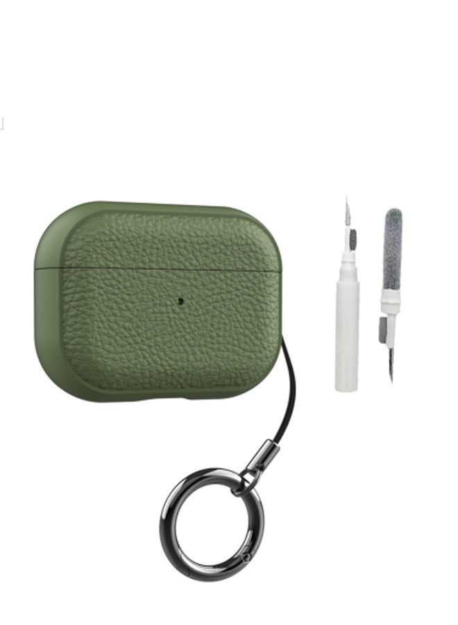 Arabest for AirPods Pro 3 Generation Case, Compatible with AirPods Pro 3 Gen (2025), Drop Protection Cover with Keychain, Litchi Faux Leather, Shock-Proof Protective TPU Case with Cleaner Kit and Keychain (Green) - Image 1