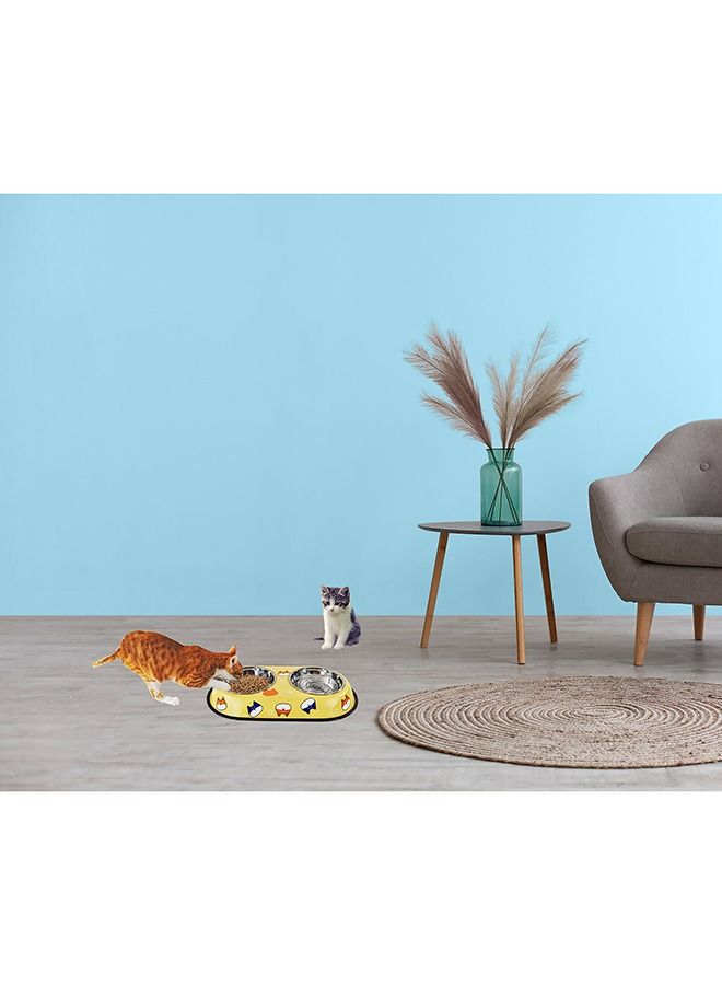 MAJIBAO Dog & Cat Food & Water Feeder in Stainless Steel Bowls, Small Size Bowls, Rubber or Silicon Grip for No Sliding, Metal Casing or Bowls Holder, Yellow Color, Bowl Diameter 12 Cm  - Image 2