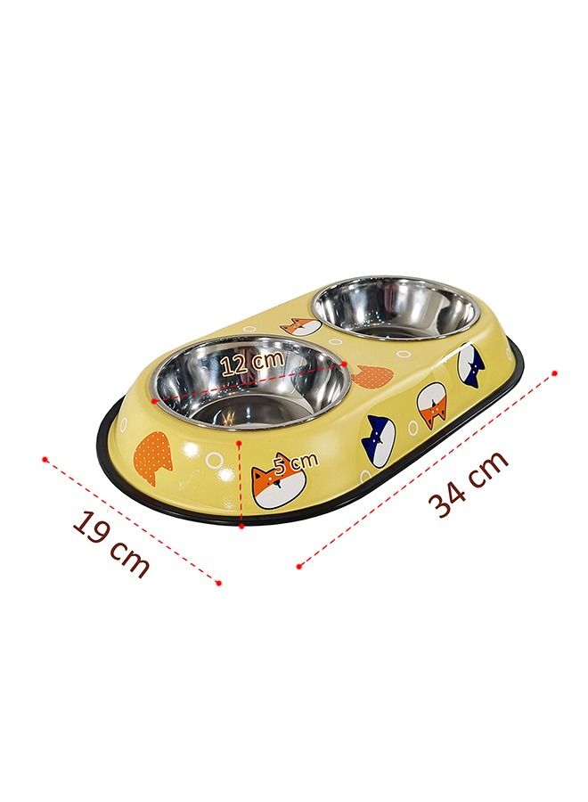 MAJIBAO Dog & Cat Food & Water Feeder in Stainless Steel Bowls, Small Size Bowls, Rubber or Silicon Grip for No Sliding, Metal Casing or Bowls Holder, Yellow Color, Bowl Diameter 12 Cm  - Image 3