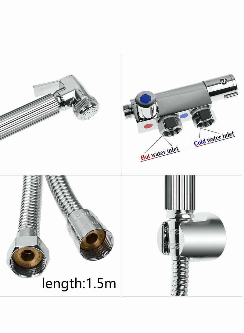 SYOSI Toilet Bidet Douche Spray, Bathroom Solid Brass Thermostatic Douche Kit, Handheld Douche Spray Shower Kit Bidet Sprayer for Toilet hot and Cold Water with Hose  - Image 5