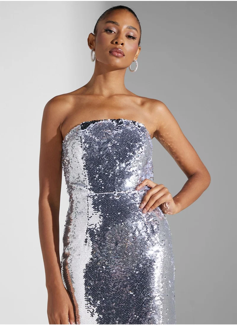 True Decadence Sequin Bandeau Midi Dress