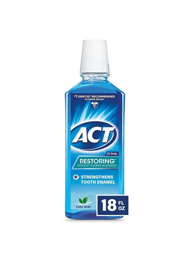 ACT Restoring Fluoride Mouthwash 18 fl. oz. Strengthens Tooth Enamel, Cool Mint - Image 1