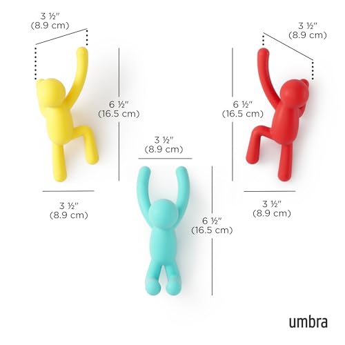 UMBRA خطافات حائط أمبرا بادي - خطافات معطف مزخرفة مثبتة على الحائط لتعليق المعاطف، الأوشحة، الحقائب، المحافظ، حقائب الظهر، المناشف والمزيد، مجموعة من 3، متعددة الألوان الساطعة - Image 3