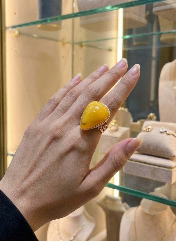 عام مجموعة مكونة من 99 خرزة تسبيح من الكهرمان الصناعي وخاتم مفتوح للرجال / سبحة / 6 مم - Image 3