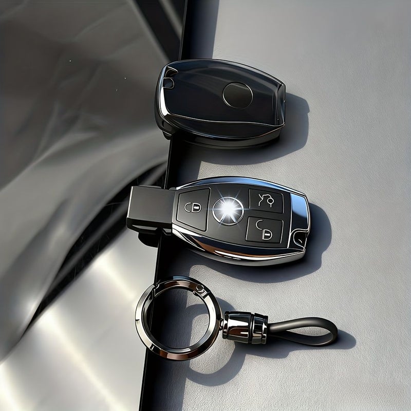 Transparent White TPU Key Cover For Mercedes Remote With Silver Ring - Image 1