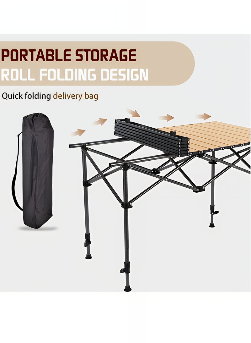 Taimi Folding Table, Portable Aluminum Adjustable Height Table with Large Storage Space and Carrying Bag for Outdoor Use for Camping, Picnics, BBQ, Beach, Garden, Brown - 95x55x80cm - Image 5