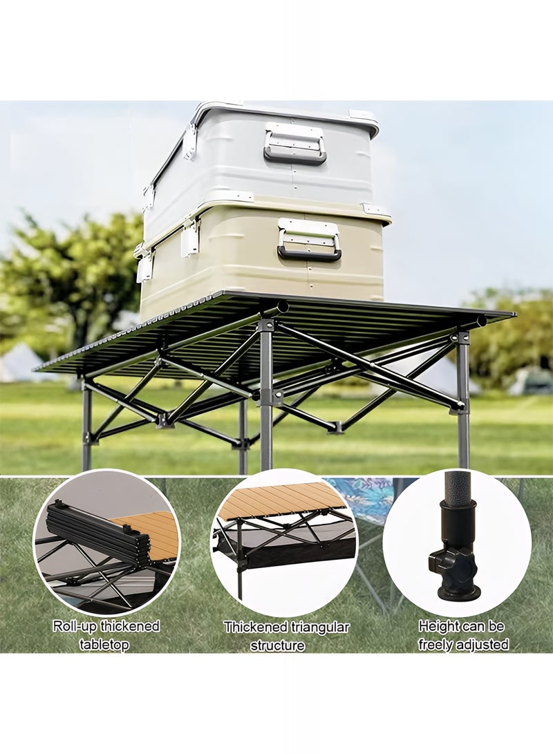 Taimi Folding Table, Portable Aluminum Adjustable Height Table with Large Storage Space and Carrying Bag for Outdoor Use for Camping, Picnics, BBQ, Beach, Garden, Brown - 95x55x80cm - Image 4