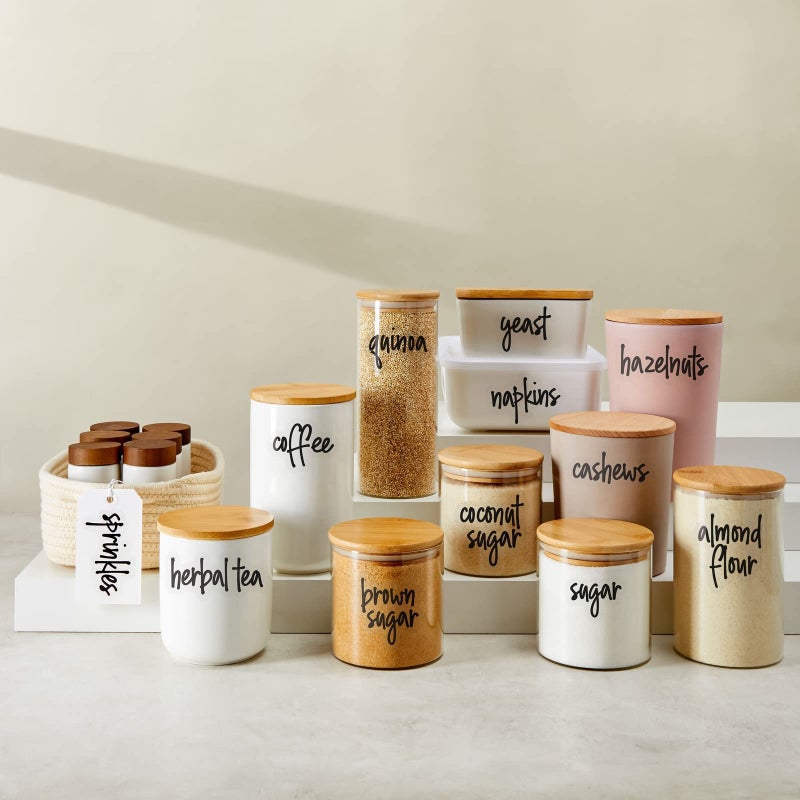 Talented Kitchen 157 Pantry Labels for Food Containers - Preprinted Black Script Kitchen Food Organization Labels for Storage Canisters and Jars (Water Resistant) - Image 4