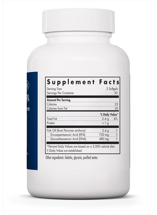Allergy Research Group - Super EPA - Omega 3 Supplement, Fish Oil Concentrate, EPA, DHA, Omega 3 Fatty Acids, Sustainably-Sourced Anchovies - 60 Count - Image 1