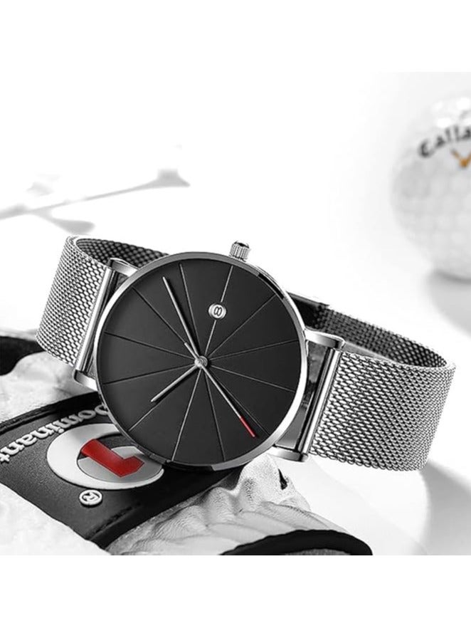 AirYoung ساعة يد رجالية، ساعة ستانلس ستيل للرجال، ساعات عمل كاجوال للرجال، ساعات فاخرة مقاومة للماء حتى 30 مترًا، ساعة معصم متعددة الوظائف بتقويم، ساعة رسمية بمينا أرقام للرجال - Image 2