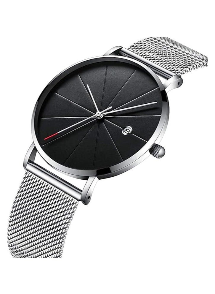 AirYoung ساعة يد رجالية، ساعة ستانلس ستيل للرجال، ساعات عمل كاجوال للرجال، ساعات فاخرة مقاومة للماء حتى 30 مترًا، ساعة معصم متعددة الوظائف بتقويم، ساعة رسمية بمينا أرقام للرجال - Image 4