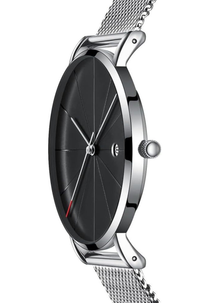 AirYoung ساعة يد رجالية، ساعة ستانلس ستيل للرجال، ساعات عمل كاجوال للرجال، ساعات فاخرة مقاومة للماء حتى 30 مترًا، ساعة معصم متعددة الوظائف بتقويم، ساعة رسمية بمينا أرقام للرجال - Image 5