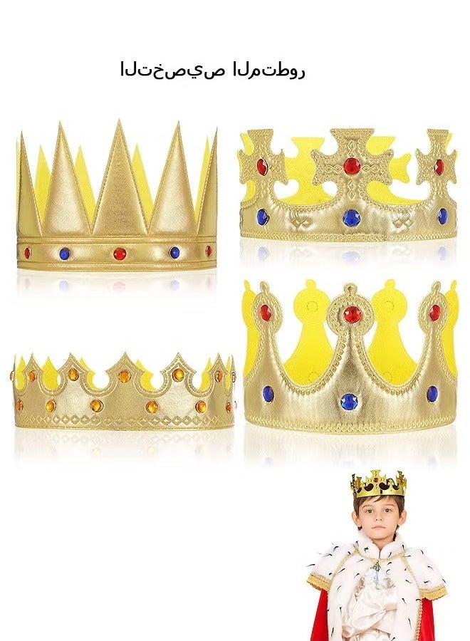 4 Pcs Kids Party Gift King Crown, Adjustable Party Hats, Costume Props Accessory (Golden) - Image 1