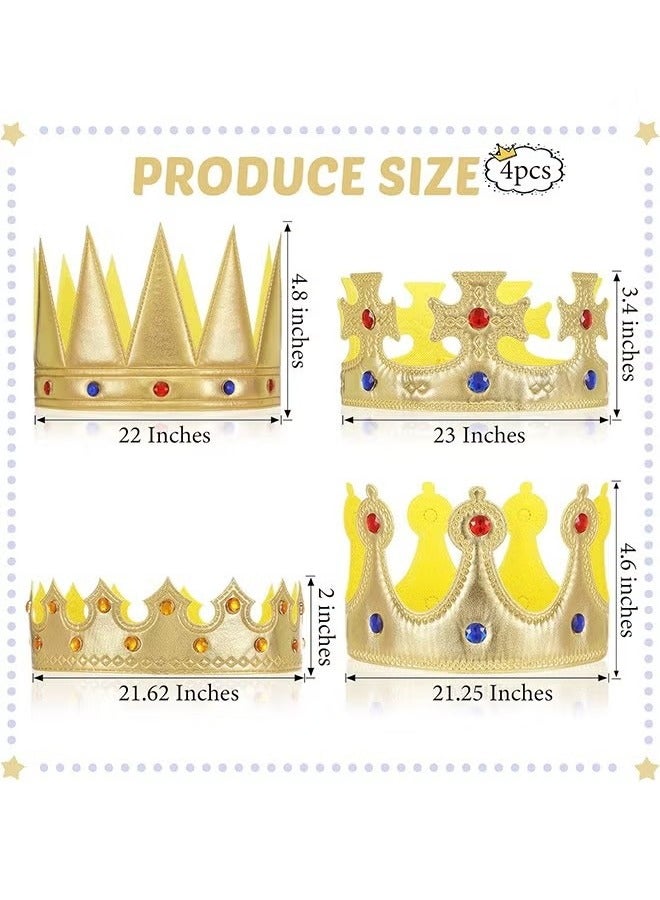 4 Pcs Kids Party Gift King Crown, Adjustable Party Hats, Costume Props Accessory (Golden) - Image 2