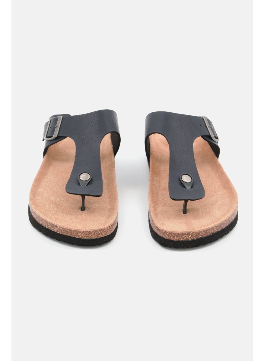 Tahari Men Slip On Synthetic Leather Cork Sandals, Navy Blue HB  - Image 3