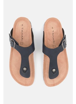 Tahari Men Slip On Synthetic Leather Cork Sandals, Navy Blue HB  - Image 4