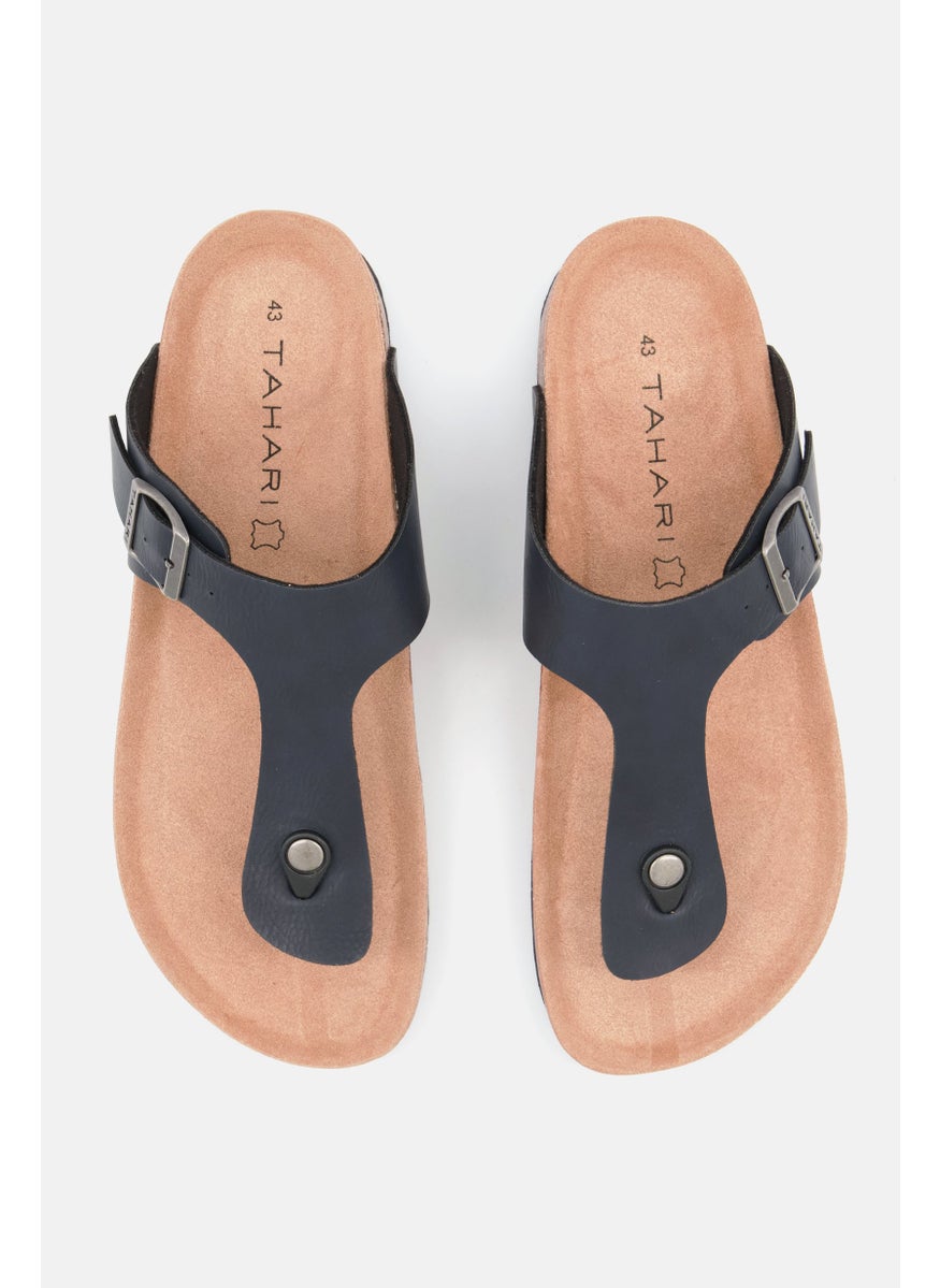 Tahari Men Slip On Synthetic Leather Cork Sandals, Navy Blue HB  - Image 4