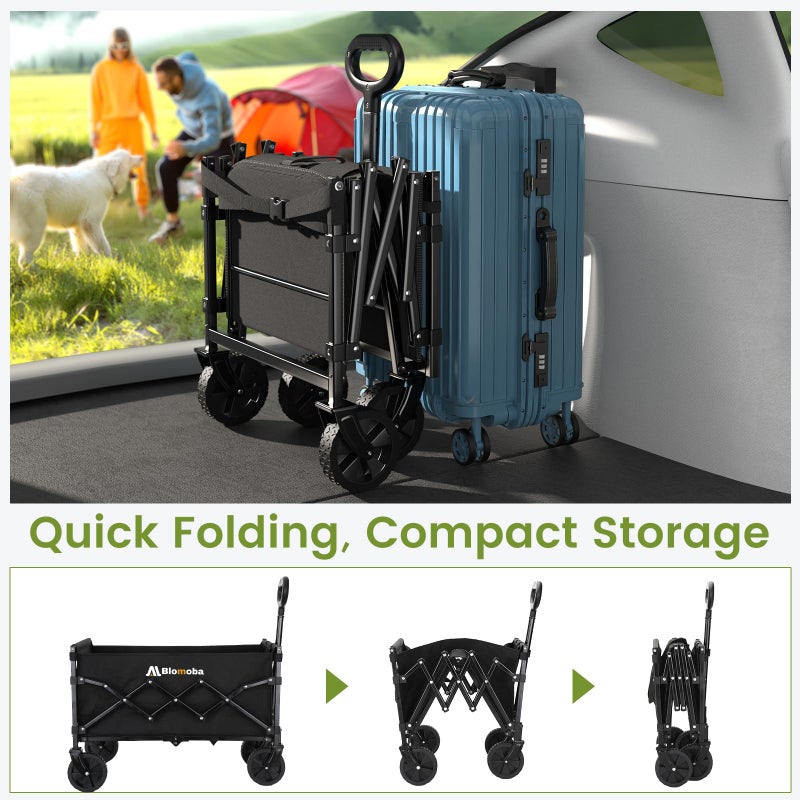 Blomoba 220LBS Foldable Wagon with All-Terrain Wheels, Portable Wagon Cart with Extended Tailgate, Adjustable Handle, Utility Cart for Camping, Shopping, Garden, Sports, Grocery, Black - Image 5