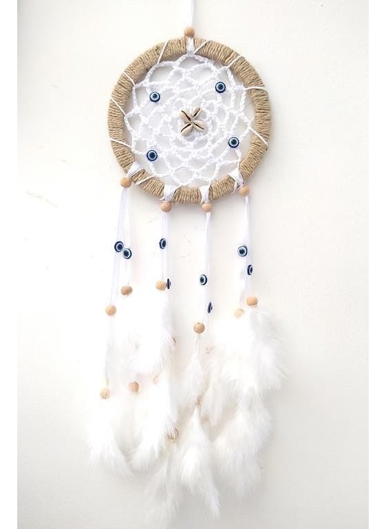 HD Marketim Evil Eye Beaded Dream Catcher Dreamcatcher Bird Feather Wall Ornament Home Decor  - Image 3