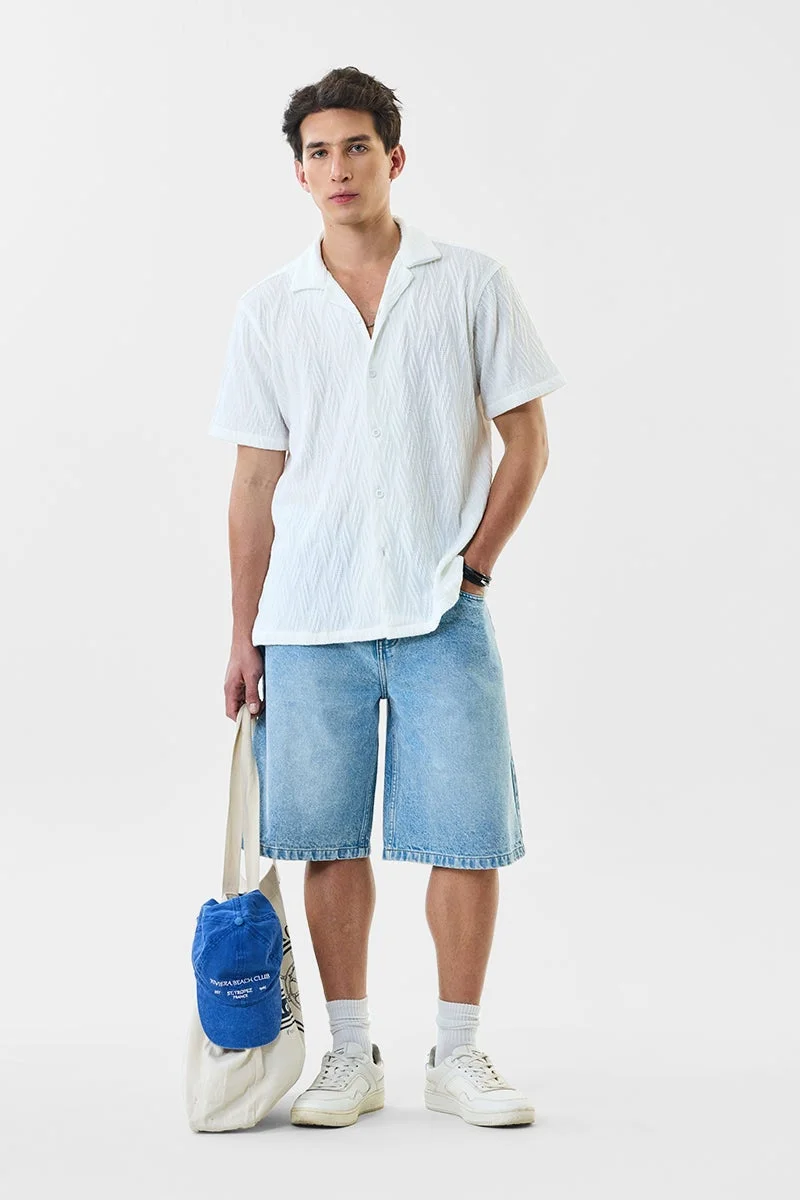 SNITCH White Textured Half Sleeve Relaxed Shirt
