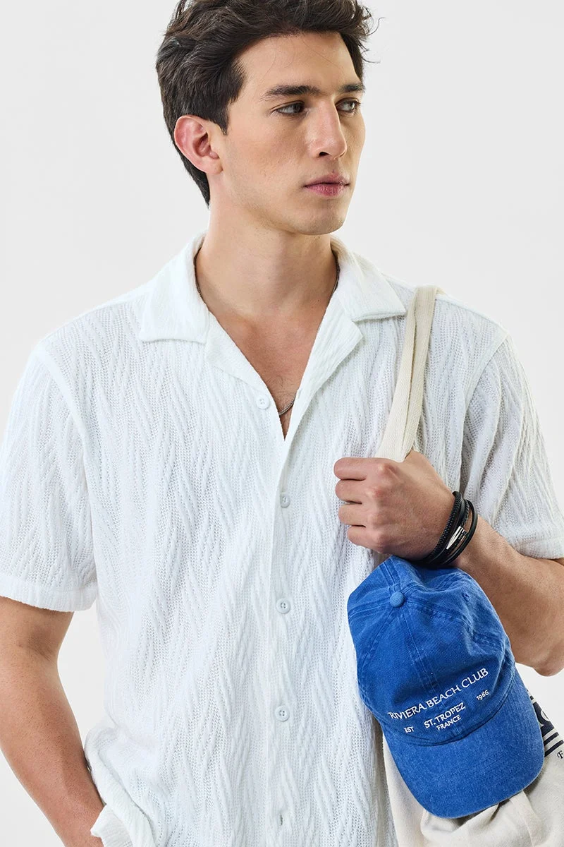 SNITCH White Textured Half Sleeve Relaxed Shirt