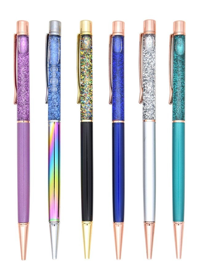 Gullor 6 PCS Ballpoint Pens Cute Fancy Metal Pen Bling Dynamic Liquid Pieces for Office Supplies Black Ink(6PCS), Multicolor C - Image 2