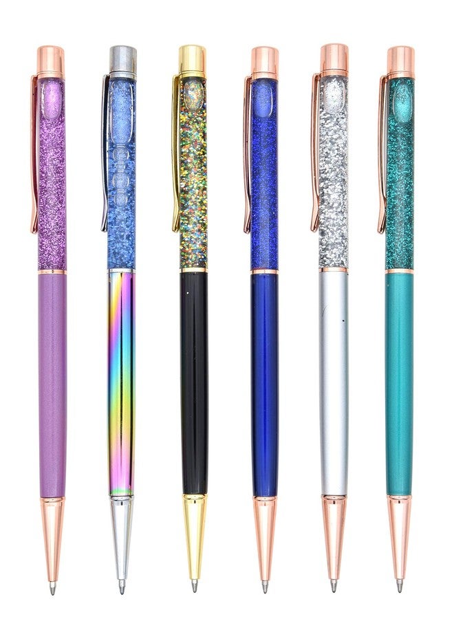 Gullor 6 PCS Ballpoint Pens Cute Fancy Metal Pen Bling Dynamic Liquid Pieces for Office Supplies Black Ink(6PCS), Multicolor C - Image 1