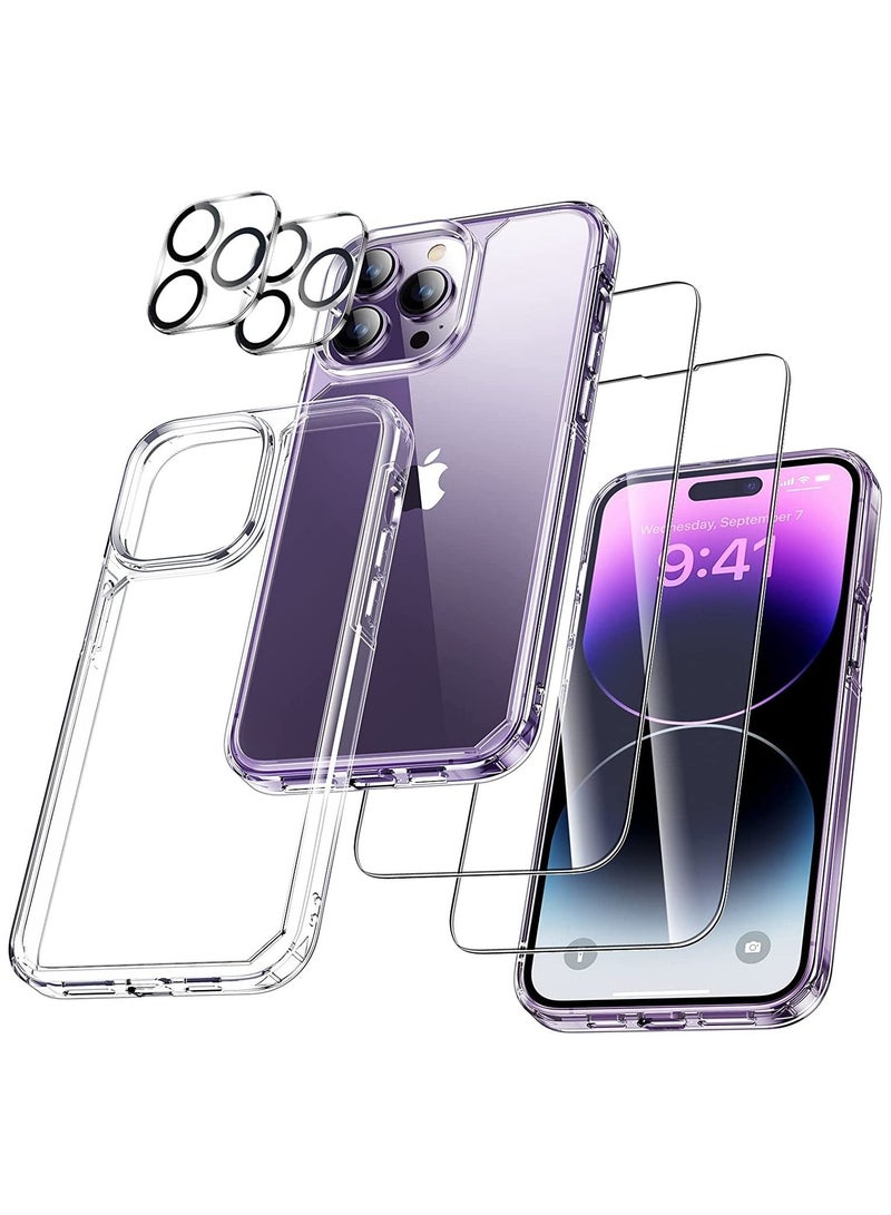 [5 in 1] Designed for iPhone 14 Pro Max Case with 2 Pack Tempered Glass Screen Protector +2pcs Camera Lens Protector, [Military Grade Protection] Shockproof, Slim Thin, Anti-Scratch Kit-Clear - Image 1