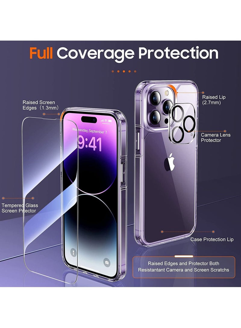 [5 in 1] Designed for iPhone 14 Pro Max Case with 2 Pack Tempered Glass Screen Protector +2pcs Camera Lens Protector, [Military Grade Protection] Shockproof, Slim Thin, Anti-Scratch Kit-Clear - Image 2
