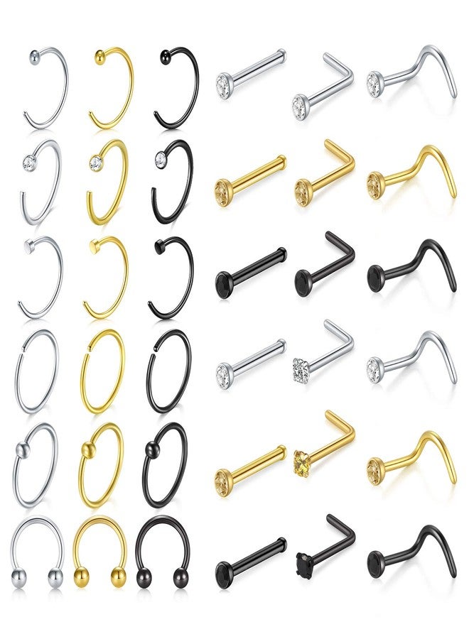 D.Bella 18G Nose Rings for Women Nose Rings Studs Stainless Steel L-Shaped Nose Studs Screw Nose Piercing Jewelry, Metal, stainless steel - Image 1