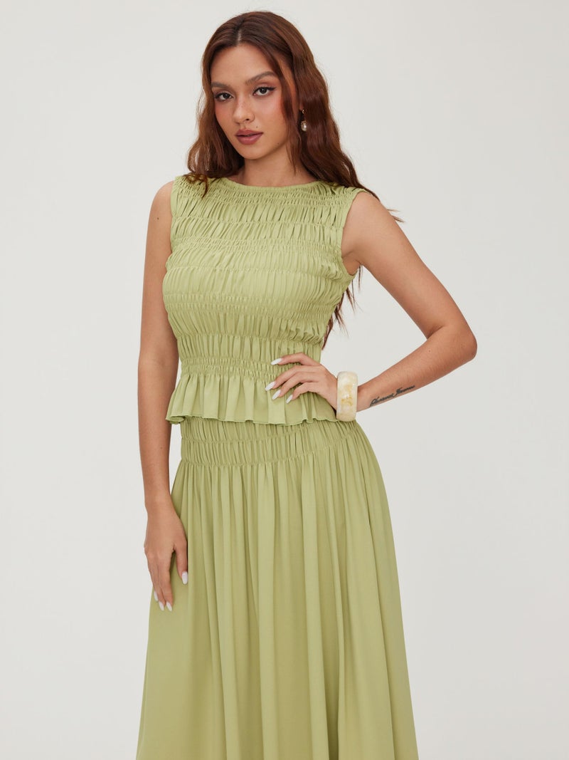 CIDER Two Piece Sets for Women Sleeveless Tops Pleated Peplum Hem Midi Long Flowy Skirt 2026 Summer Casual Wear - Image 3