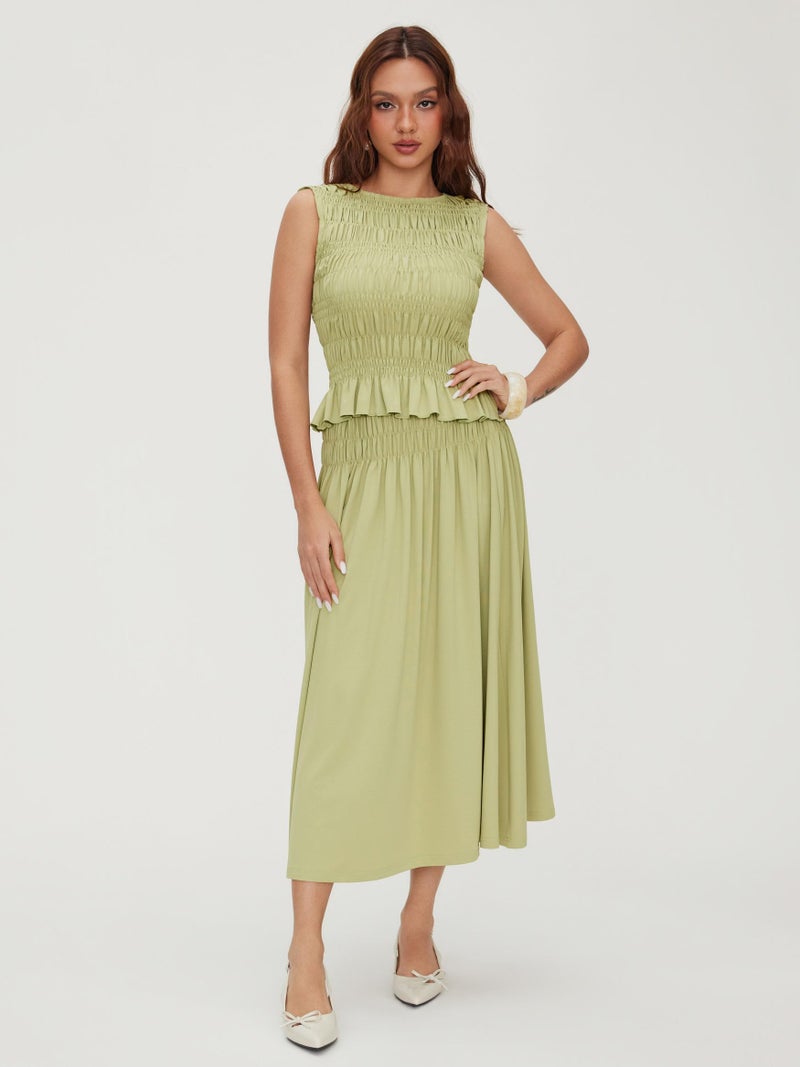 CIDER Two Piece Sets for Women Sleeveless Tops Pleated Peplum Hem Midi Long Flowy Skirt 2026 Summer Casual Wear - Image 2
