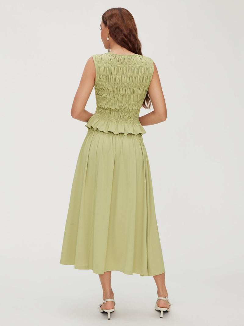 CIDER Two Piece Sets for Women Sleeveless Tops Pleated Peplum Hem Midi Long Flowy Skirt 2026 Summer Casual Wear - Image 4