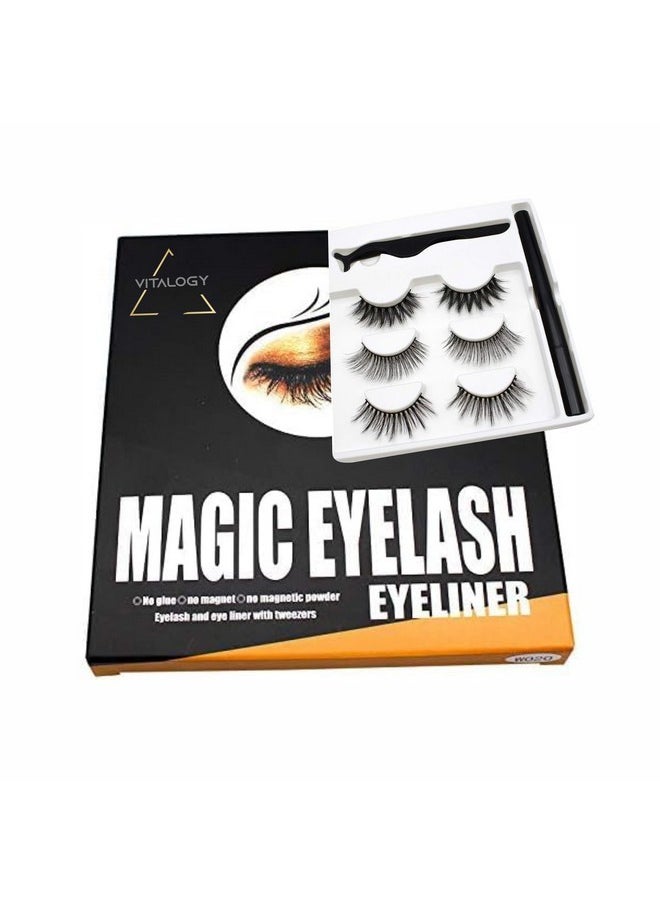 VITALOGY - Magnetic Eyelashes For Women - 3 Pairs Reusable Eyelashes With Tweezer Lash Applicator And Black Eyeliner - Best 3D Look, Reusable Fake Eye Lash, No Glue  - Image 1