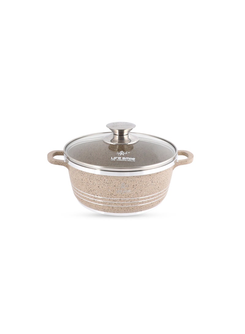 Life Smile 20cm (2.3 Liter) LIFE SMILE Non-Stick Cooking Pot | Aluminum Soup Pot With Glass Lid | 100% PFOA Free, Fixed Handle | Multi Layer Non-Stick Granite Coating | Oven safe Cookwares  - Image 1