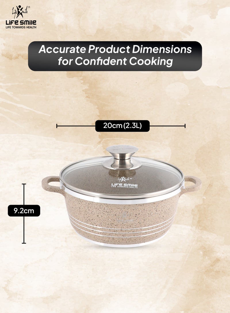 Life Smile 20cm (2.3 Liter) LIFE SMILE Non-Stick Cooking Pot | Aluminum Soup Pot With Glass Lid | 100% PFOA Free, Fixed Handle | Multi Layer Non-Stick Granite Coating | Oven safe Cookwares  - Image 3