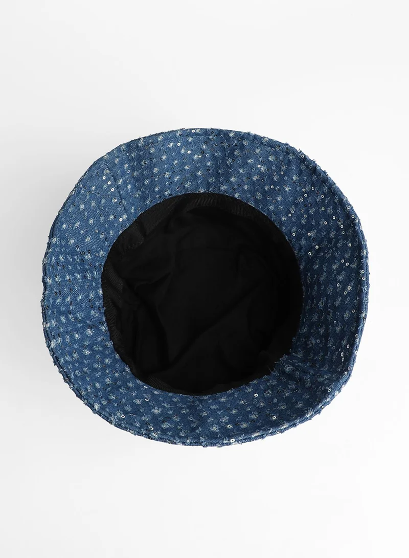 Haute Sauce  Sequin Denim Bucket Hat - Star Command Blue  | Best Price UAE