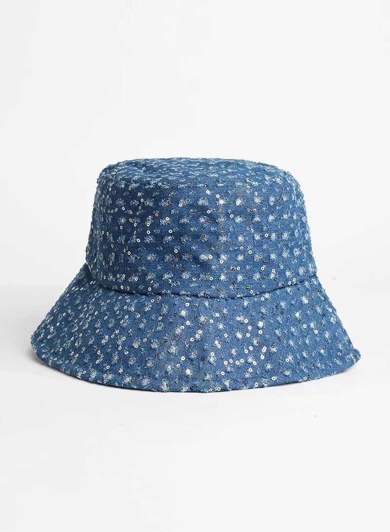 Haute Sauce  Sequin Denim Bucket Hat - Star Command Blue  | Best Price UAE