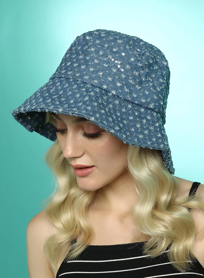 Haute Sauce  Sequin Denim Bucket Hat - Star Command Blue  | Best Price UAE