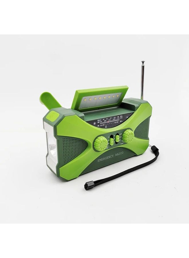 Green Emergency Radio AM FM NOAA Solar Hand Crank Charging Power Bank LED Flashlight - Image 1