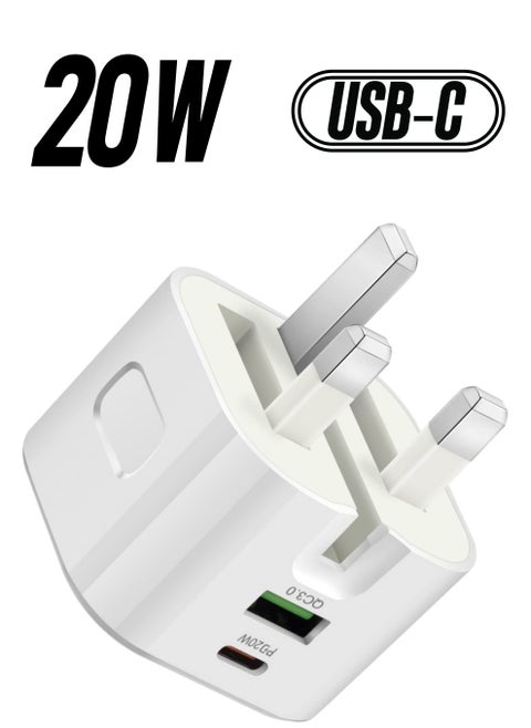 USB C Charger 20W Fast Charge Wall Plug, 2 Ports PD&QC 3.0 Fast Charger Plug Compatible for iPhone 13/13 Pro 12/12 Pro/12 Pro Max/11/XS/XR, iPad, Galaxy, Huawei etc